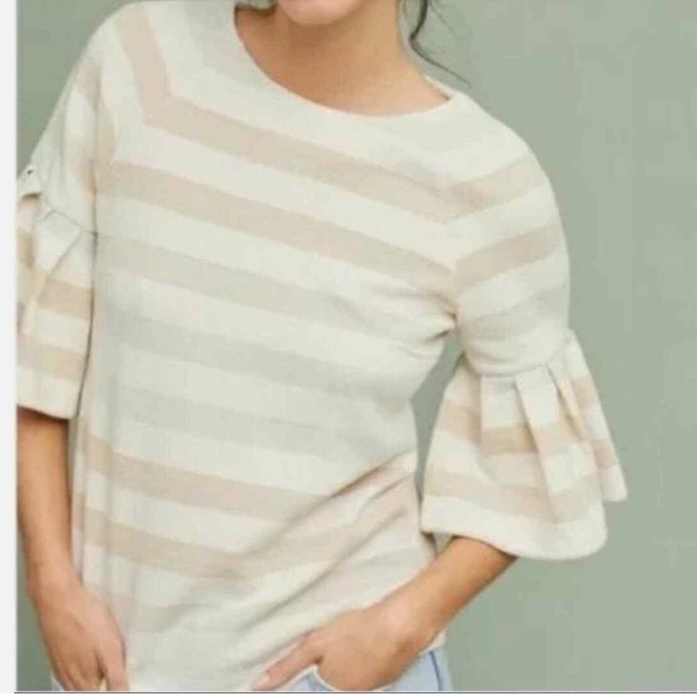 Maeve Cream Bell Sleeve Ruffled Blouse Size Medium